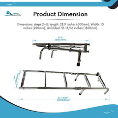 Marine City 2+3 Step Foldable Boarding Ladder w/ Handrails – 304 Stainless Steel