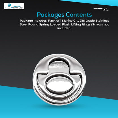 Marine City 316 Stainless Steel Round Spring-Loaded Flush Lifting Ring – 2 Inch Marine City Hardware