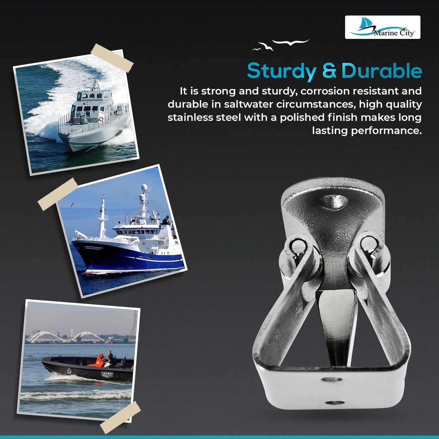 Marine City Stainless Steel Door Stopper Catch & Holder Heavy-Duty 1-1/2” Height Marine City