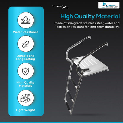 Marine City 304 Stainless Steel 3-Step Telescoping I/B Swim Platform Ladder Marine City Hardware