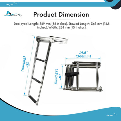 MARINE CITY 3-Step Telescoping Swim Platform Ladder – 304 Stainless Steel Marine City Hardware
