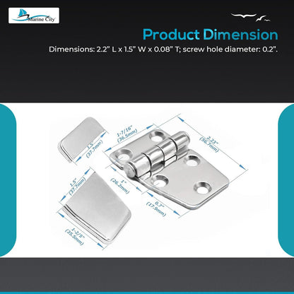 Marine City Stainless Steel 5-Point Fixing Short Sided Strap Hinges with Cover Cap Marine CIty