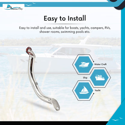 Marine City LED Grab Rail Handle, 9 Inch, Stainless Steel with Blue LED Light