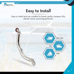 Marine City Newest Stainless Steel 9” / 12” / 16”/ 18” Grab Rail Handle with Blue 1/2 / 3 LED Lights (9” 1-LED-Light Grab Rail Handle)