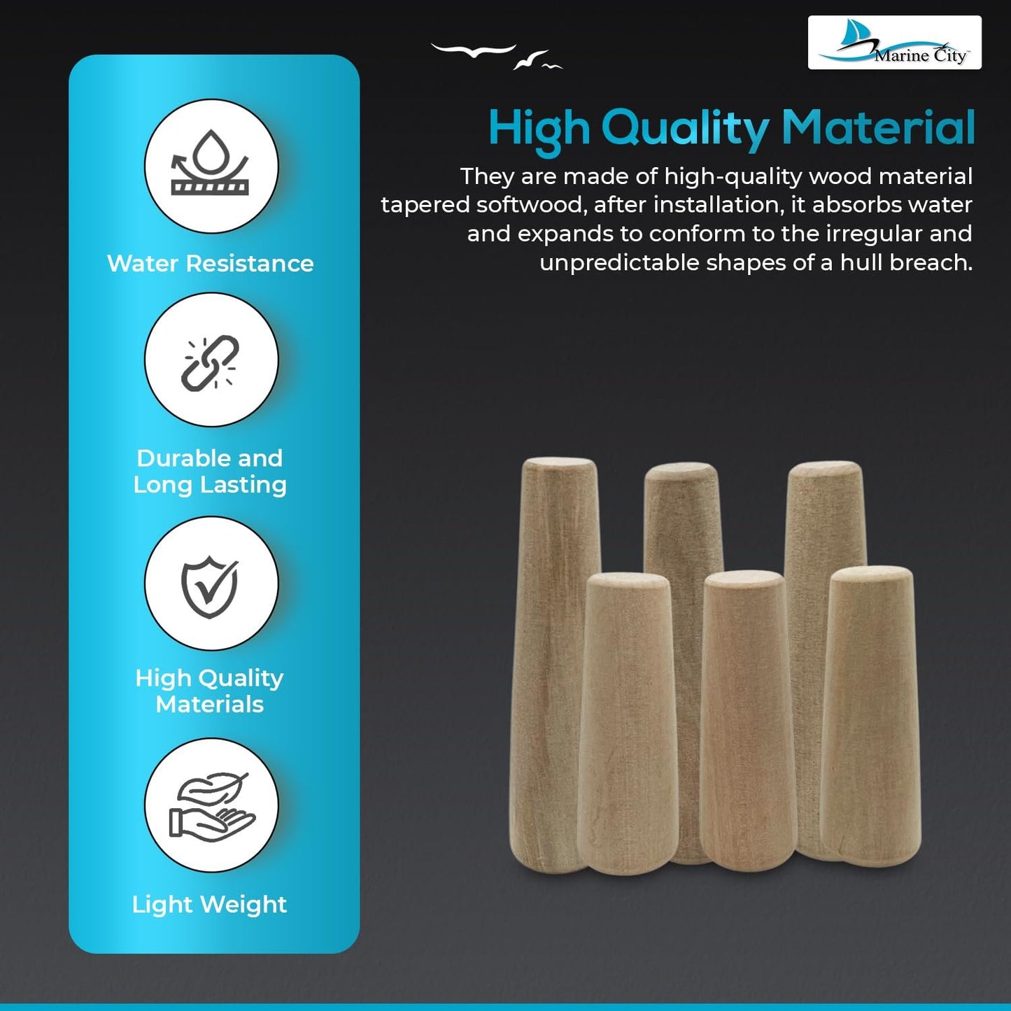 Marine City Boat Emergency Soft Conical Thru-Hull Wood Plugs Kit – (Pack of 9)