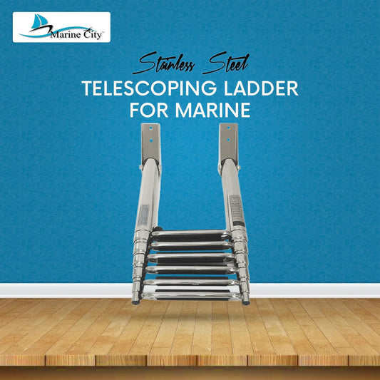 MARINE CITY 6-Step Telescoping Swim Ladder – 304 Stainless Steel, Wide Pedals MARINE CITY
