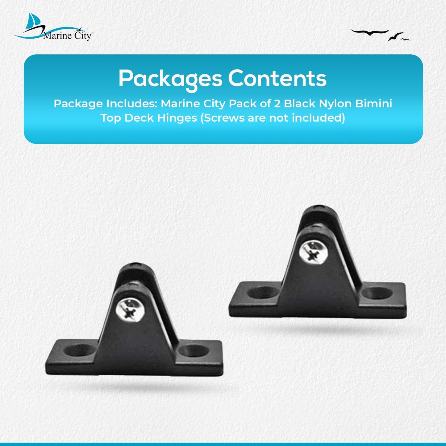 Marine City 2 Pcs Boat Bimini Top Nylon Black 80 Degree Deck Hinge Marine City Hardware