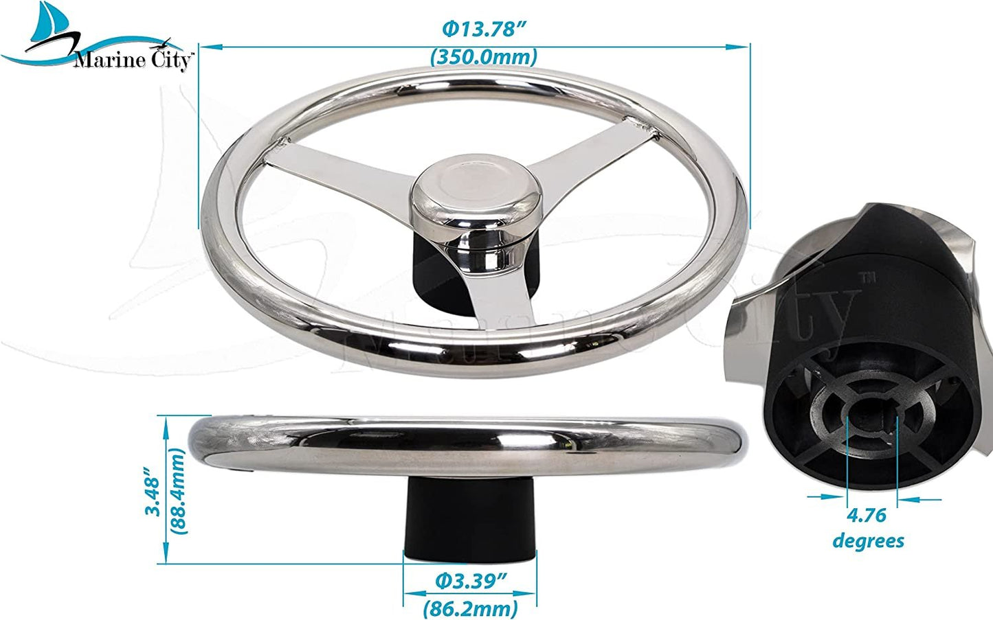MARINE CITY 13-1/2" Marine Grade Stainless Steel Sports Steering Wheel MARINE CITY
