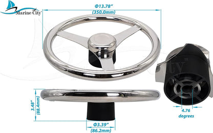 MARINE CITY 13-1/2" Marine Grade Stainless Steel Sports Steering Wheel MARINE CITY