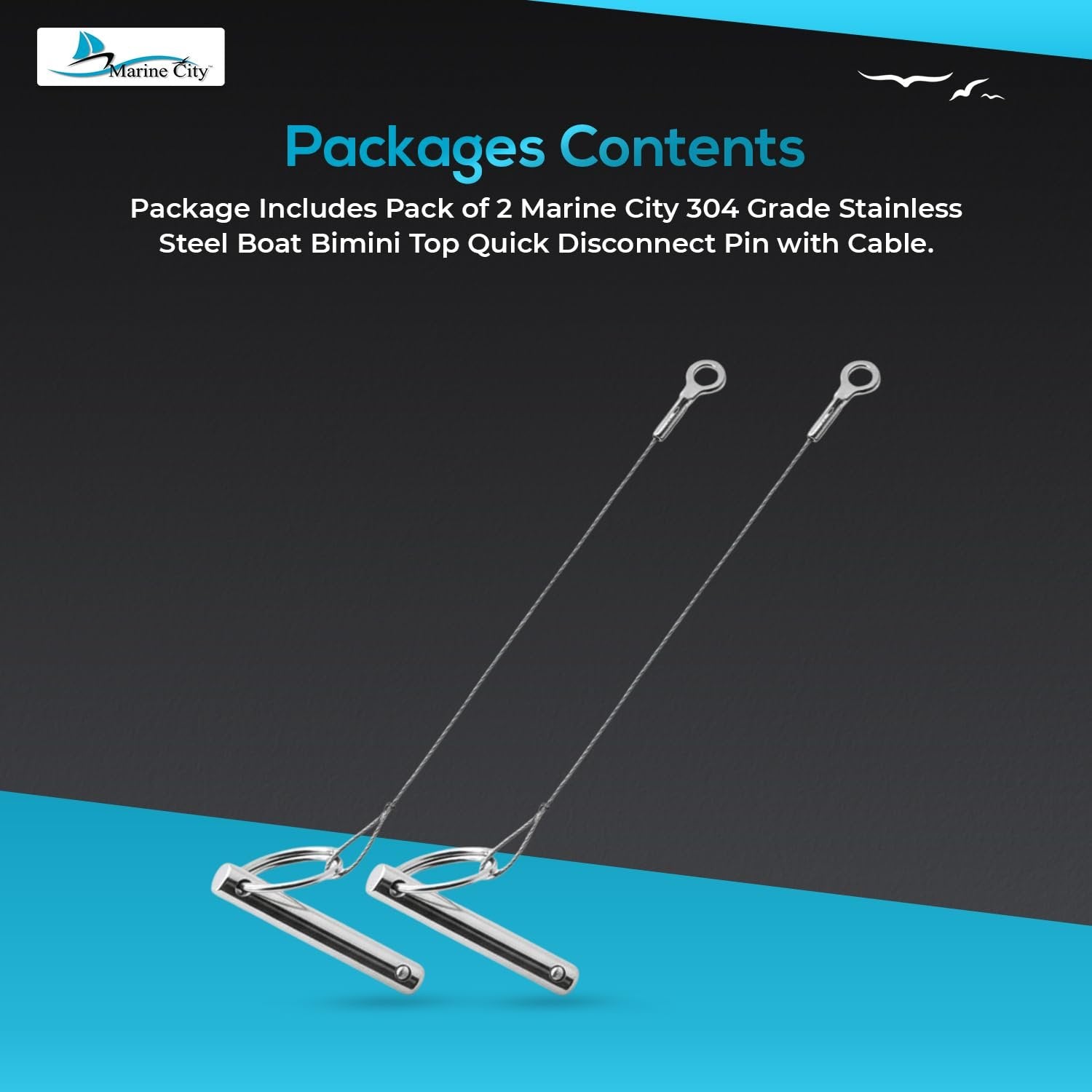 Marine City Bimini Top Quick Disconnect Pin with Cable Grip–304 Stainless Steel Marine City
