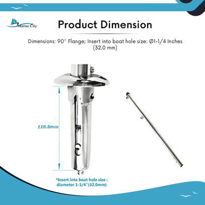 MARINE CITY 90° Spring Flush Mounting Socket for 7/8″ Flag Stanchion Stainless Steel