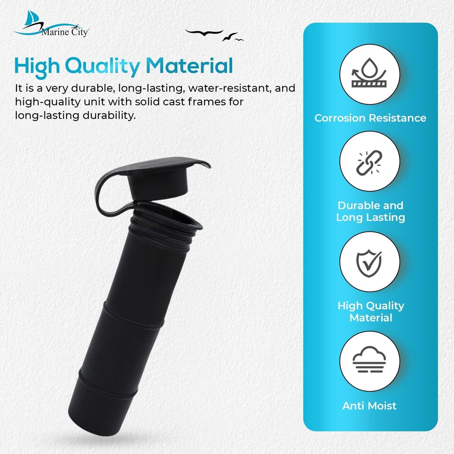 Marine City 90° Black Flush Mount Rod Holder – 6-7/8” Injection Molded PVC MARINE CITY
