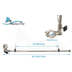 Marine City 21inch Stainless Steel Rail Mounted Flag Pole & Flag Pole Base Kit for Boat Yacht