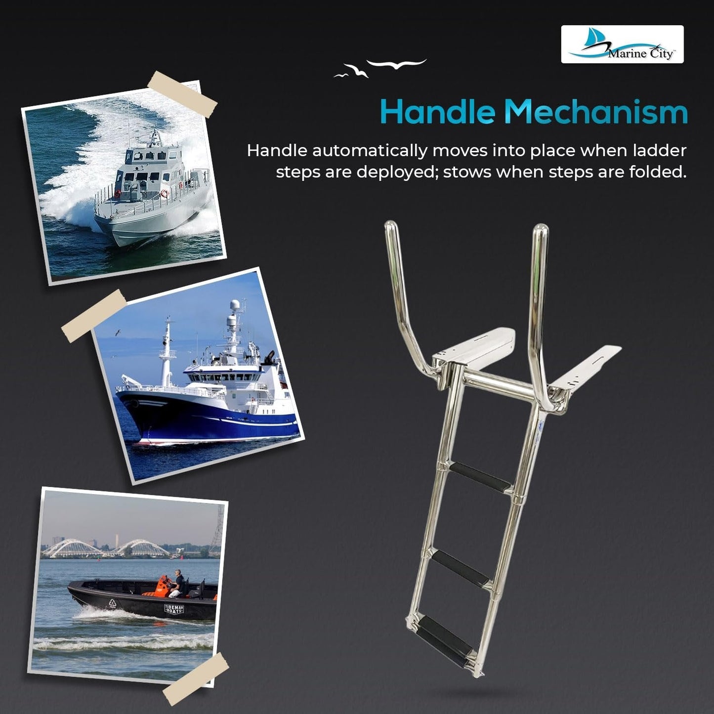 Marine City 4-Step Telescoping Ladder with Retractable Handrail Stainless Steel MARINE CITY