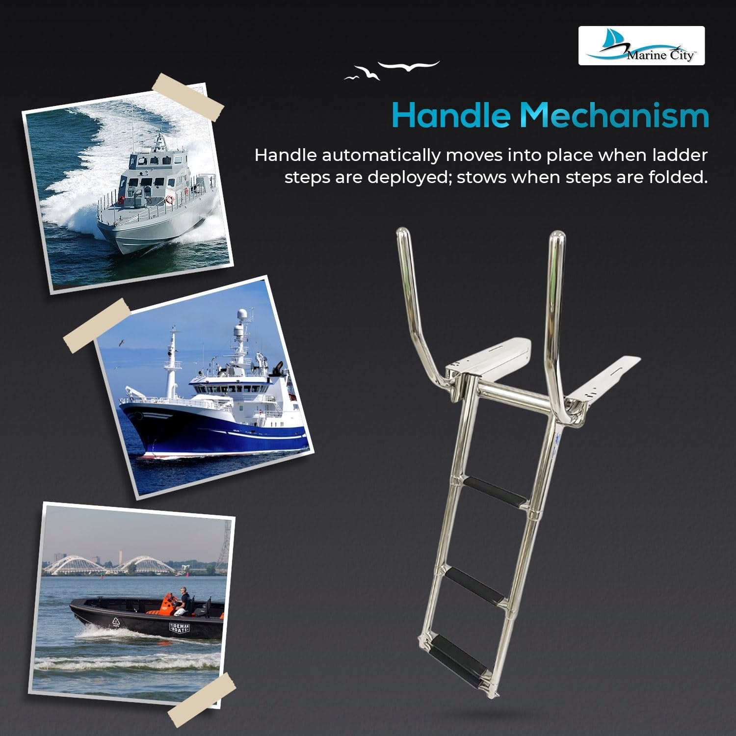 Marine City 4-Step Telescoping Ladder with Retractable Handrail Stainless Steel MARINE CITY
