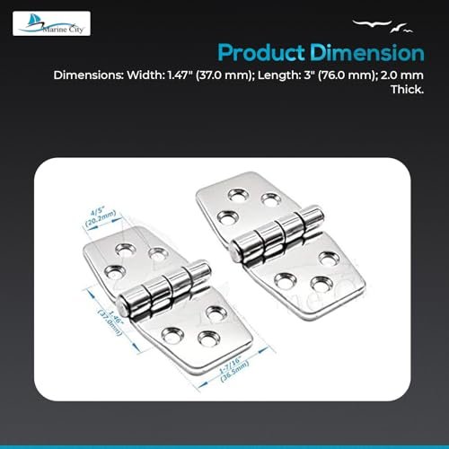 Marine City 304 Stainless Steel Mirror Polished Door Hinges 3” × 1.47” (2 Pcs) MARINE CITY
