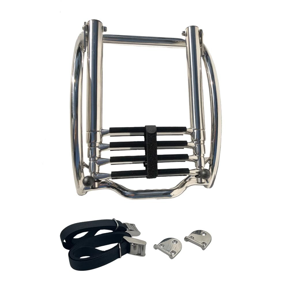 Marine City 4-Step Telescoping Boat Ladder – 316 Stainless Steel, Curved R10” MARINE CITY