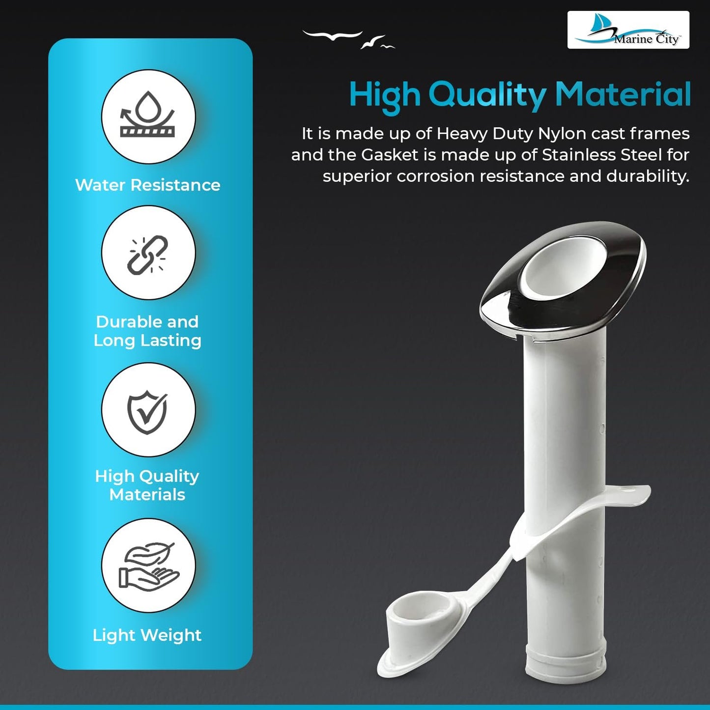 MARINE CITY White Nylon Flush Mount Rod Holder – UV Stabilized 30° (Pack of 4)