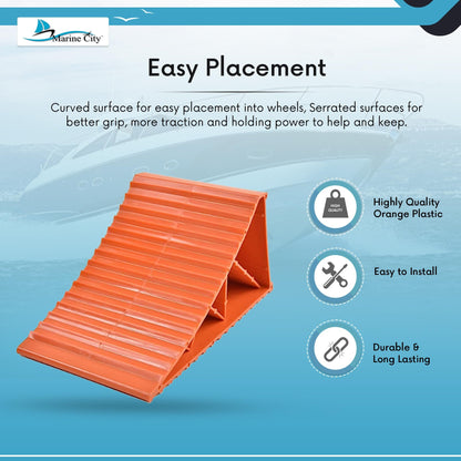 MARINE CITY Orange Plastic Wheel Chocks – Fits Tires up to 20” (Pack of 2)