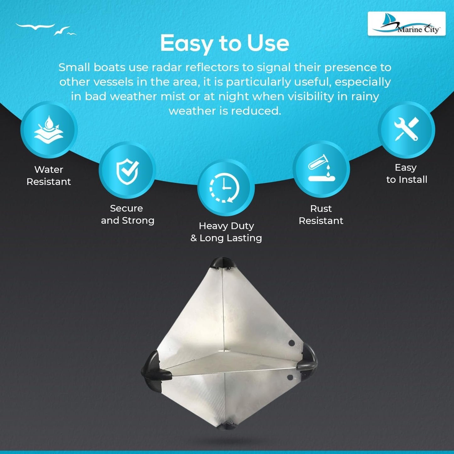 MARINE CITY Aluminum 16 Inches Radar Reflector – Octahedral Type (Medium)