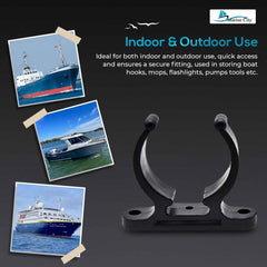 MARINE CITY Black Nylon Ladder Hooks–Spring Clamp Pole Storage Clips (Pack of 2)