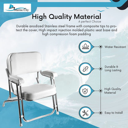 Marine City Aluminum Portable Folding Boat Deck Chair – Cushioned Foam Seat Marine City
