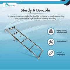 Marine City 2+3 Step Foldable Boarding Ladder w/ Handrails – 304 Stainless Steel