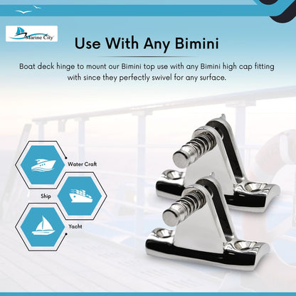 MARINE CITY 316 Stainless Steel Bimini Top Deck Hinge 90° Concave Base (2 Pcs)