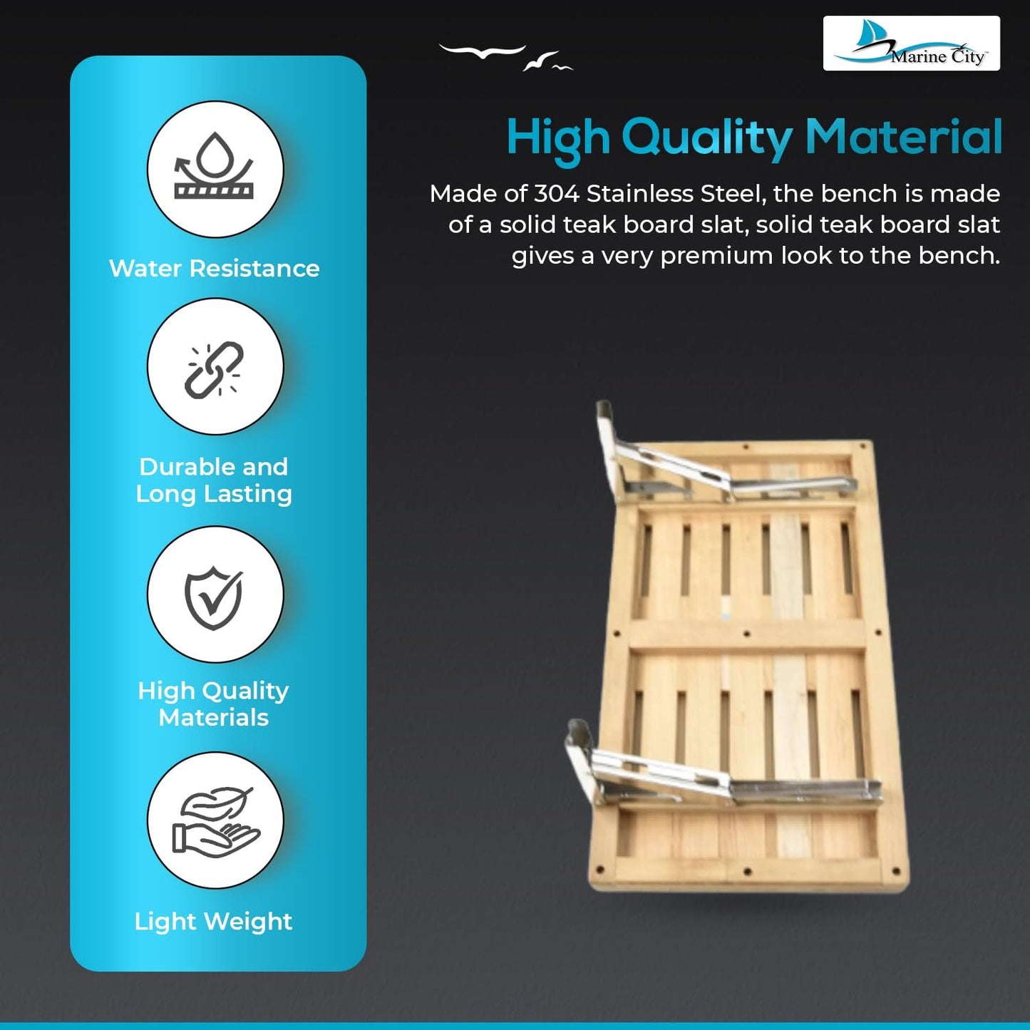 Marine City Banco plegable de teca para montaje en pared con ranuras para barco, cuarto de ducha, vapor, sala de sauna (30 pulgadas x 13 pulgadas)