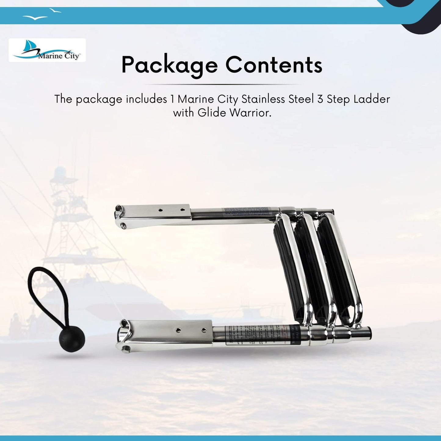 MARINE CITY 3-Step Telescoping Swim Ladder with Slide Gudgeon – Stainless Steel Marine City