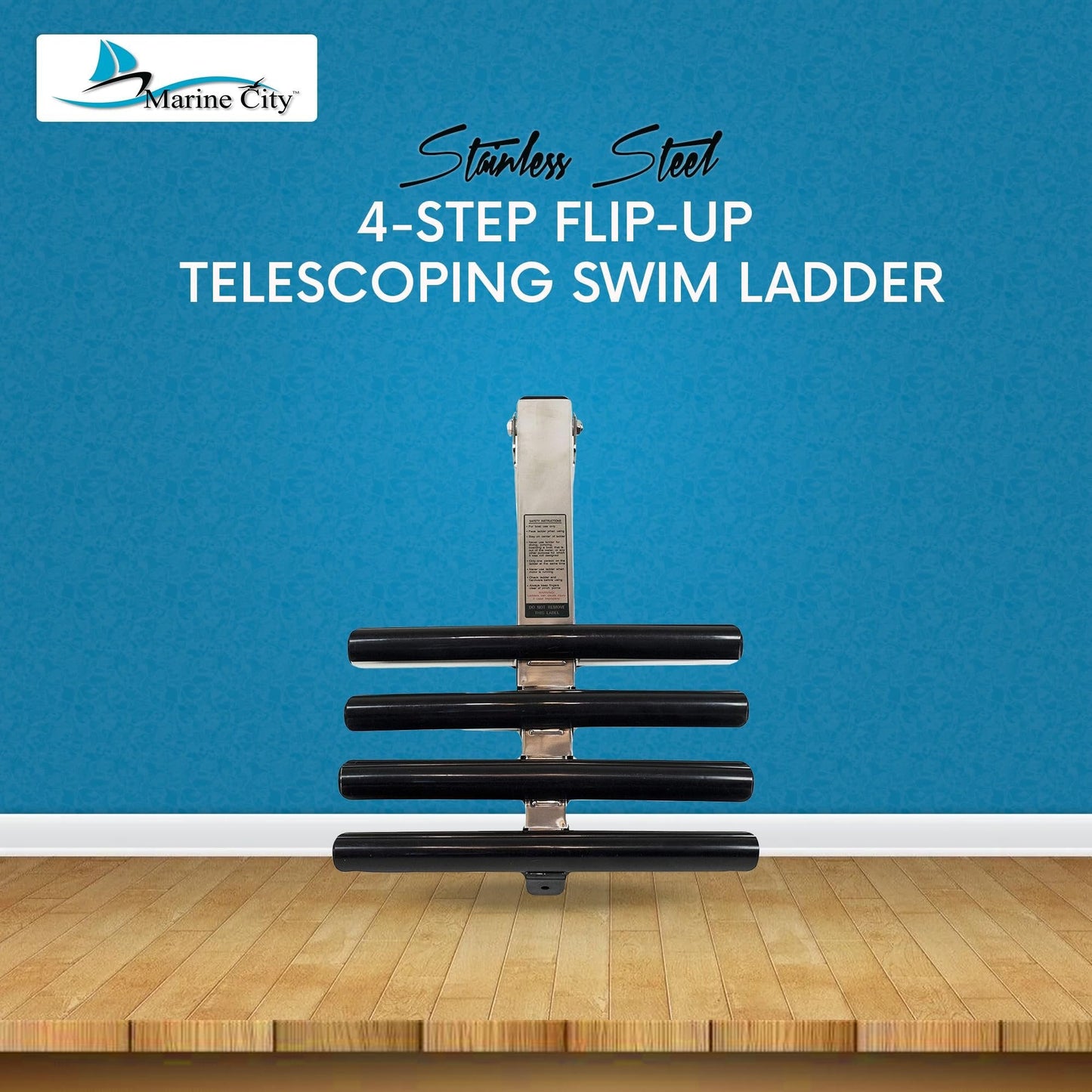 Marine City 4 Step Telescoping Ladder, Stainless Steel, Flip-Up, Anti-Slip Steps Marine City