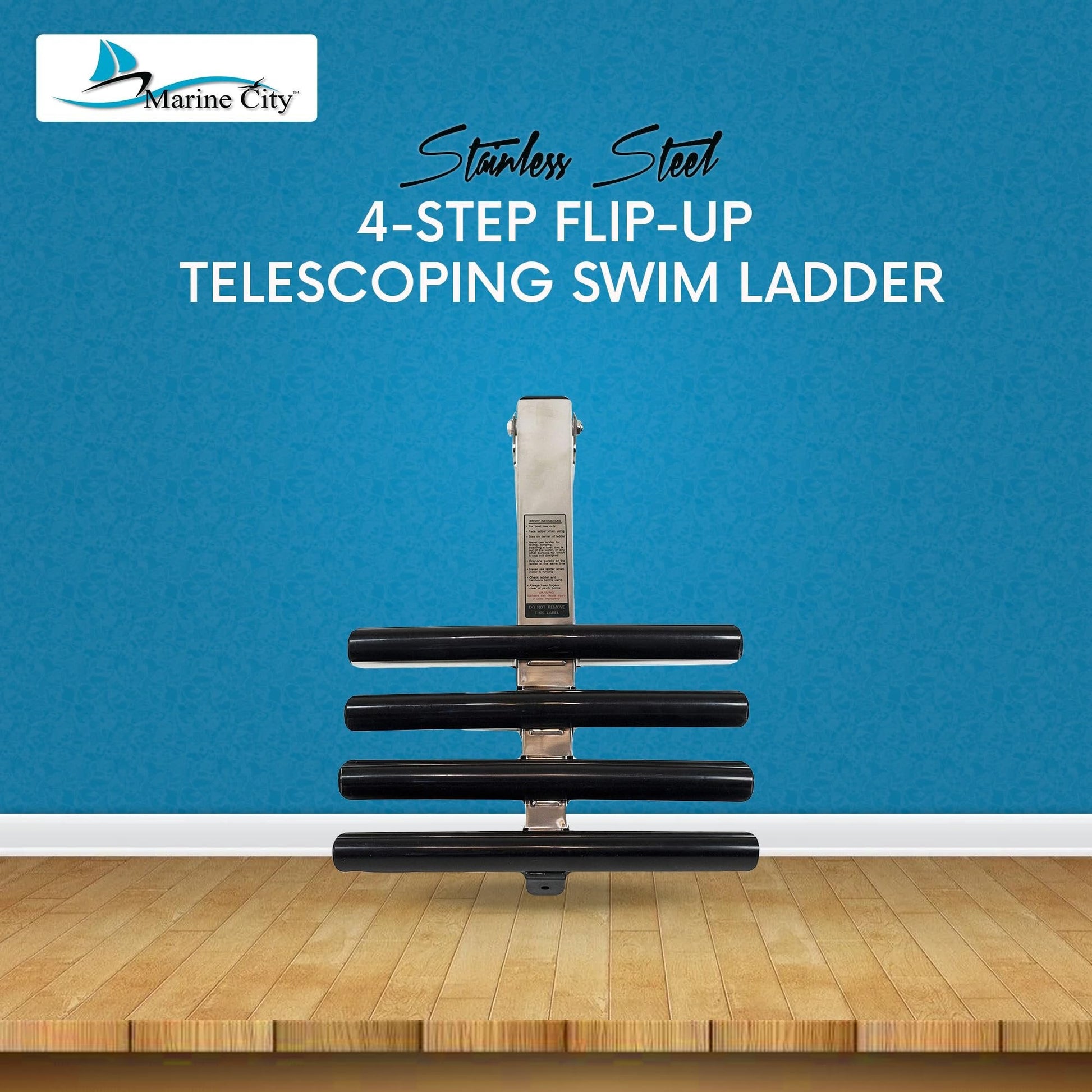 Marine City 4 Step Telescoping Ladder, Stainless Steel, Flip-Up, Anti-Slip Steps Marine City
