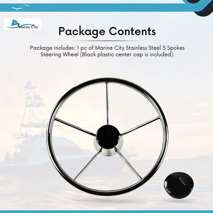 Marine City 5-Spoke Stainless Steel Steering Wheel – 304 Corrosion-Resistant