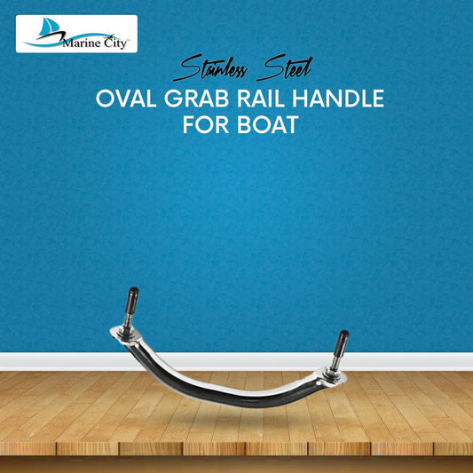 Marine City Oval Grab Rail Handle with Flange, 7-7/8 Inch, Stainless Steel