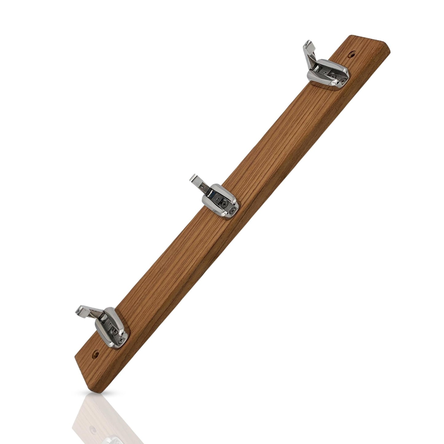 Marine City 3-Hook Rack with Teak Wood Base – 316 Stainless Steel Folding Hooks