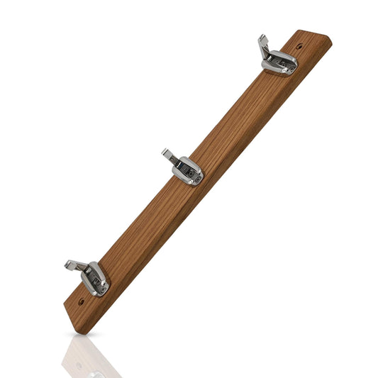 Marine City 3-Hook Rack with Teak Wood Base – 316 Stainless Steel Folding Hooks