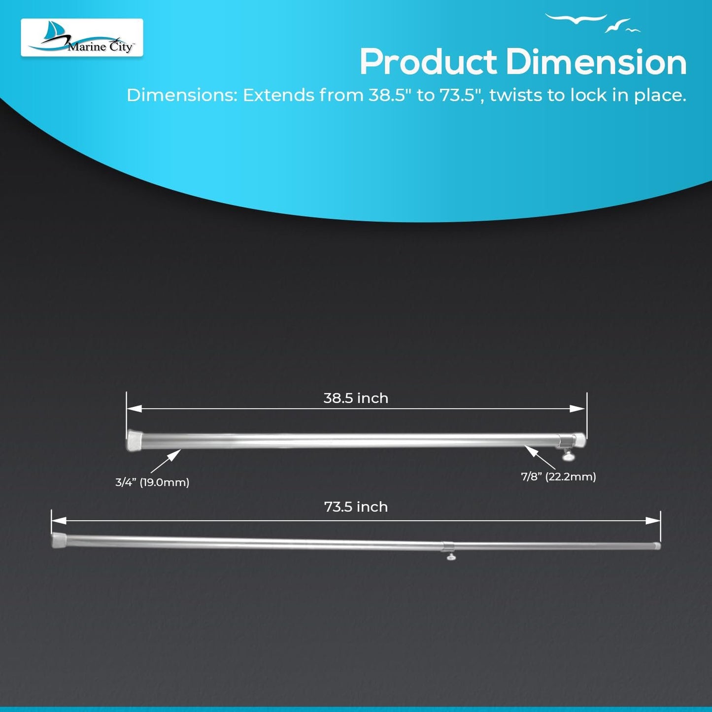 Marine City Adjustable Aluminum Boat Cover Support Pole – Extendable 38.5”–73.5”