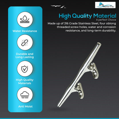 Marine City Deck Mooring Rope Tie Cleat – 6" Herreshoff Style Stainless Steel