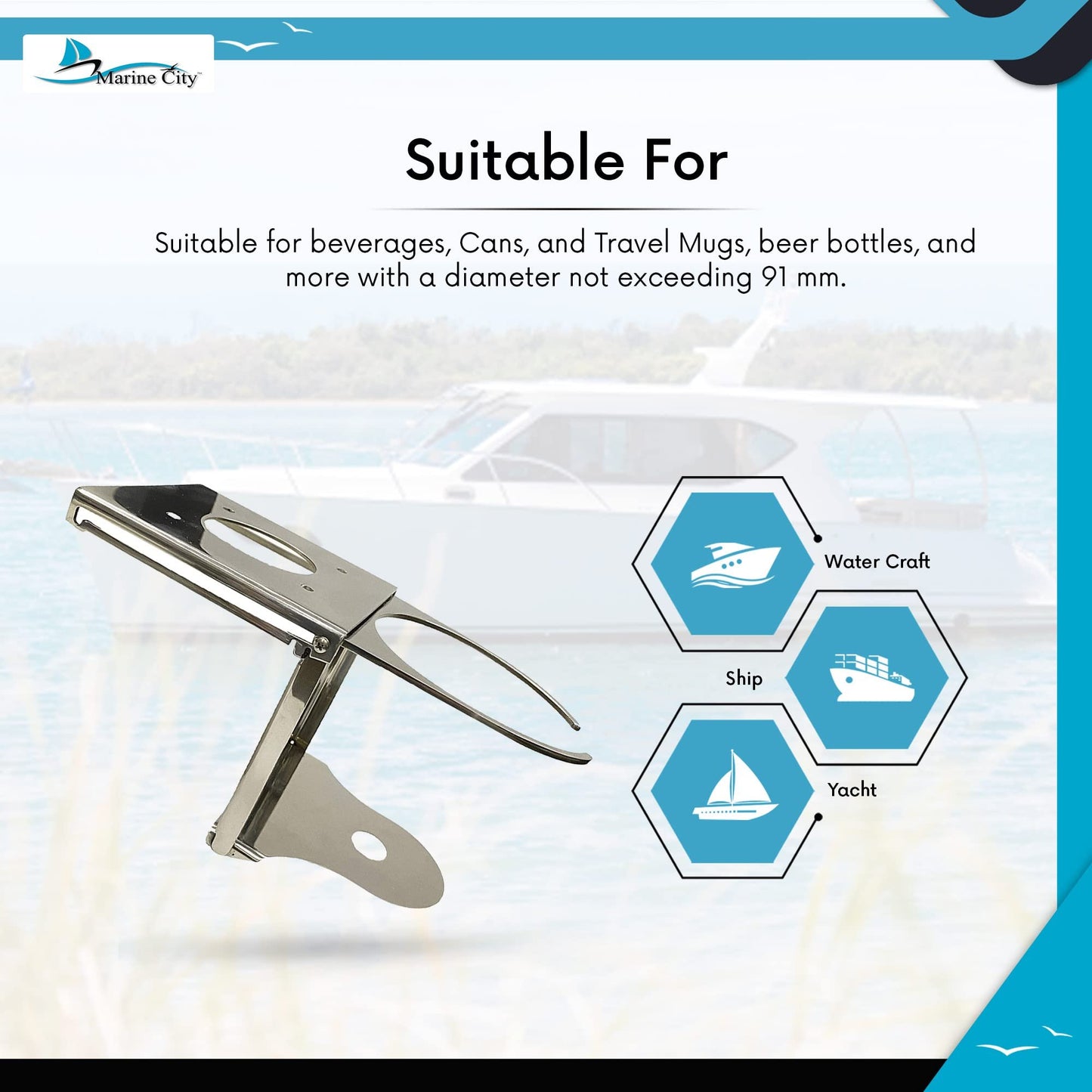 Marine City Adjustable Folding Drink Cup Holder, Stainless Steel, Hidden Pop Out