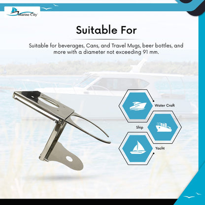 Marine City Adjustable Folding Drink Cup Holder, Stainless Steel, Hidden Pop Out