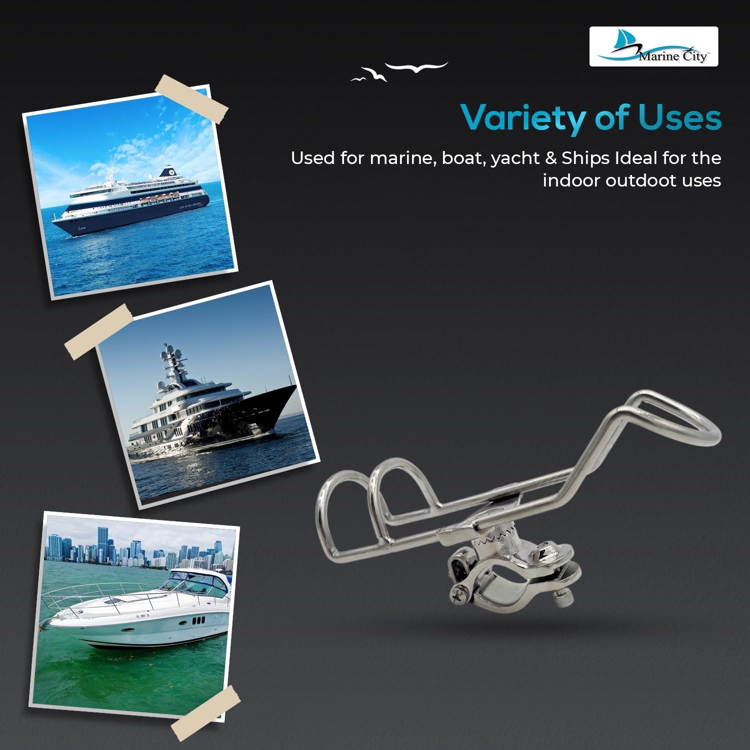 Marine City 304 Stainless Steel Fishing Rod Holder – Space-Saving Design MARINE CITY
