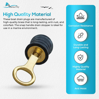 Marine City 1-Inch Brass Snap Handle Drain Plug – Durable, Corrosion-Resistant