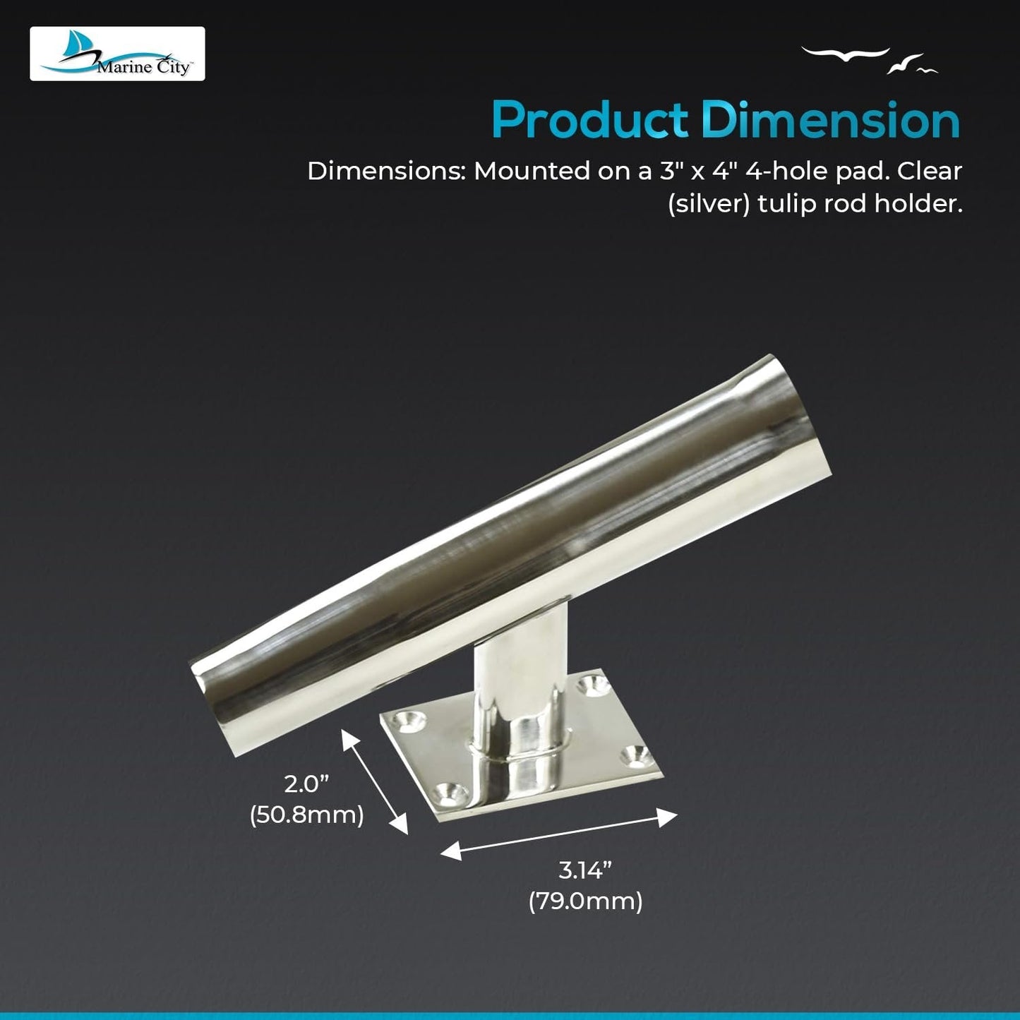 Marine City Tournament Style Single Rod Holder – Stainless Steel, 20° Angle Marine City