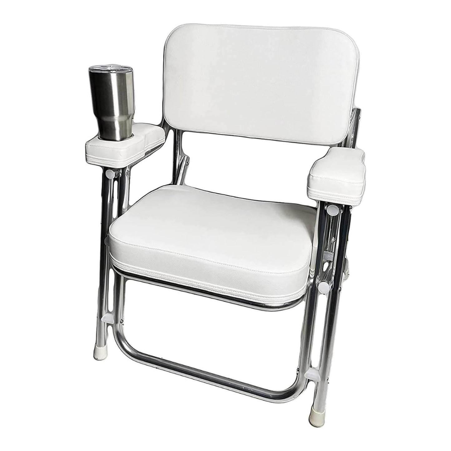 Marine City Aluminum Folding Deck Chair Cushioned Foam Seat with Drink Cup Holder MARINE CITY
