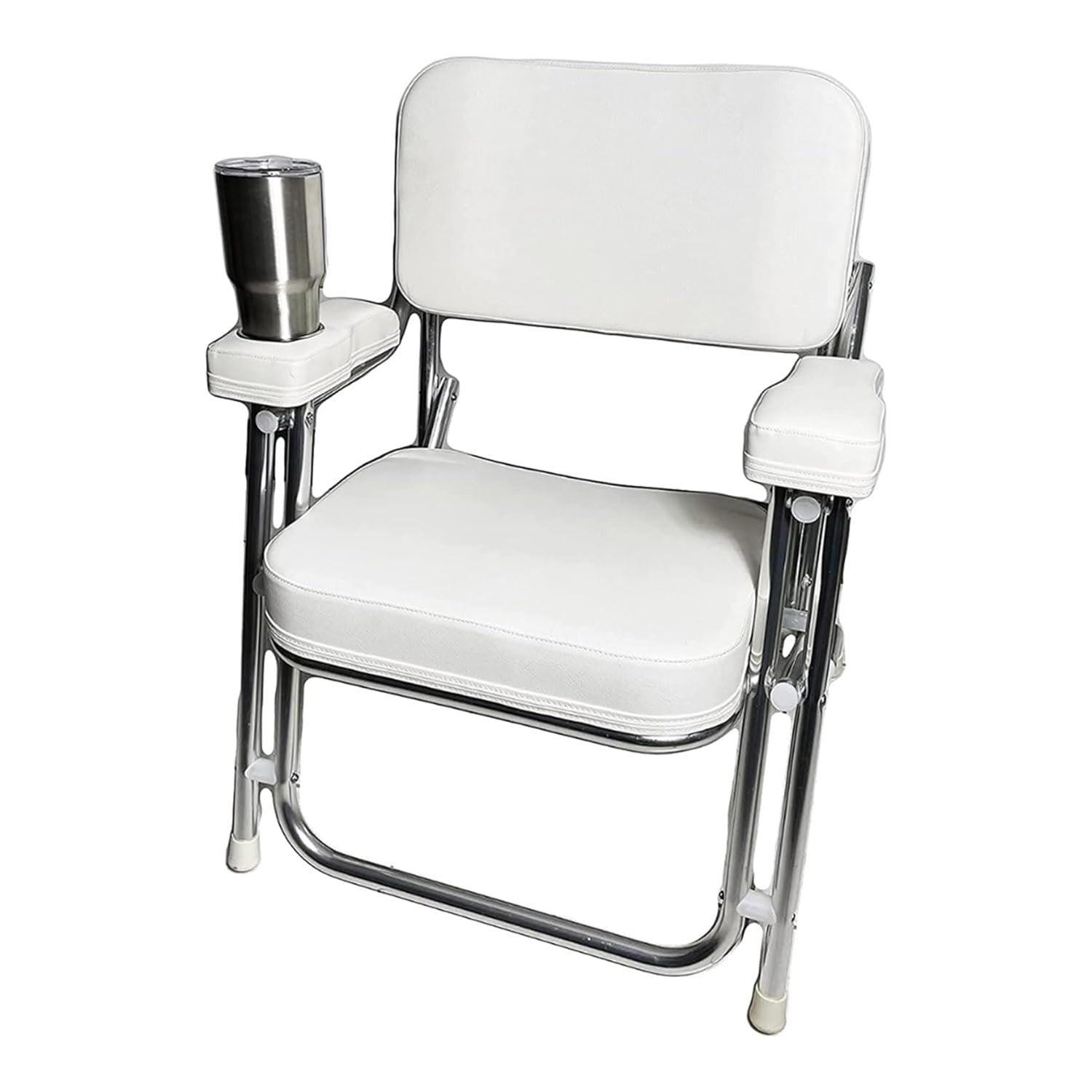 Marine City Aluminum Folding Deck Chair Cushioned Foam Seat with Drink Cup Holder MARINE CITY