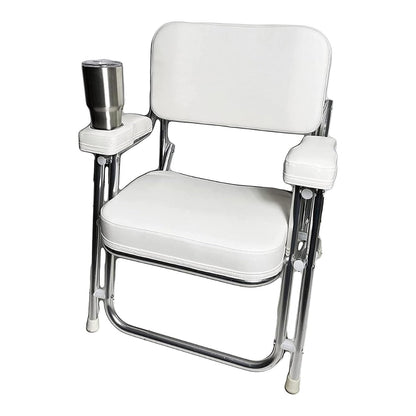 Marine City Aluminum Folding Deck Chair Cushioned Foam Seat with Drink Cup Holder MARINE CITY