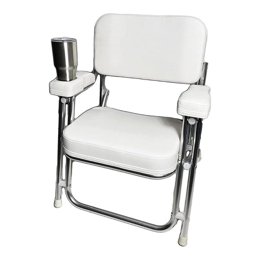 Marine City Aluminum Folding Deck Chair Cushioned Foam Seat with Drink Cup Holder MARINE CITY