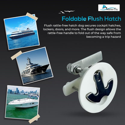 Marine City Nylon White Round Hatch Flush Pull Stem Latch – 316 Stainless Steel