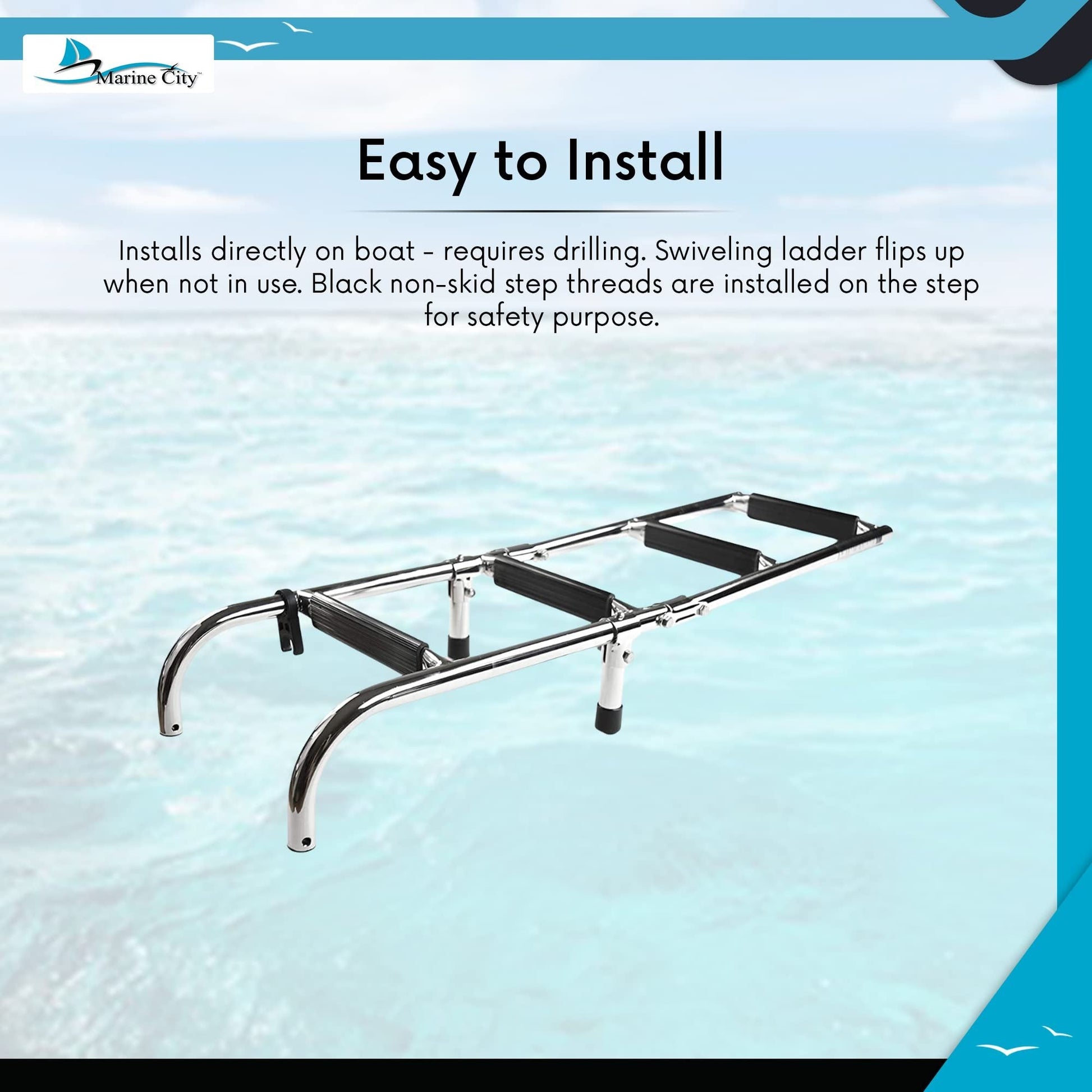 Marine City 2+2 Step Foldable Boarding Ladder – 304 Stainless Steel Boat Ladder Marine City
