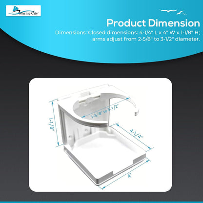 Marine City White Adjustable Folding Cup Holder – ABS Plastic (Pack of 2) Marine City Hardware